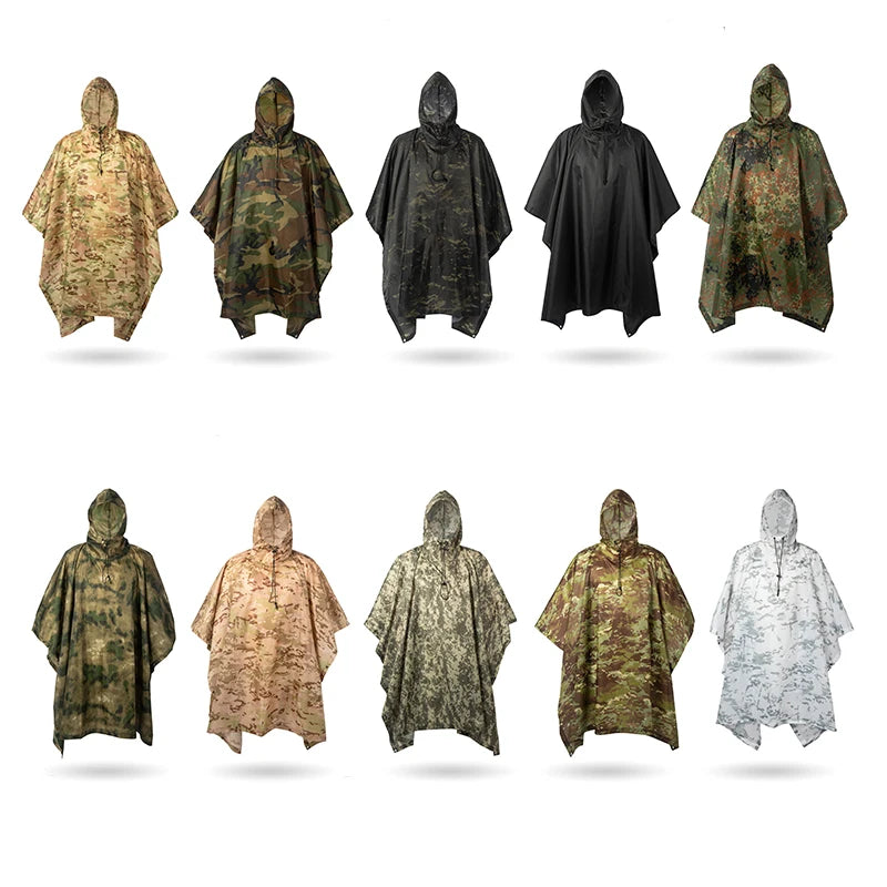 Poncho de Pluie Tactique Militaire - Imperméable, Polyvalent, avec Capuche Ajustable et Sac de Rangement BLACKBEARD OUTDOOR INDUSTRIES