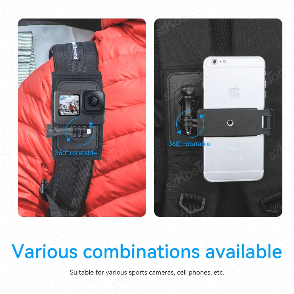 Support de Caméra 360° pour Bandoulière de Sac à Dos - Fixation pour GoPro, DJI Action, Insta360 et Plus BLACKBEARD OUTDOOR INDUSTRIES