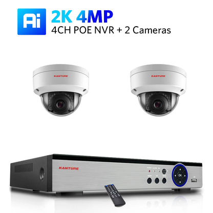 Kit NVR POE 4K/2K 4 ou 8 Canaux + Caméras IP H.265 – Détection IA Visage/Corps/Mouvement, Vision Nocturne IR 20m, IP66, Audio, CE/FCC