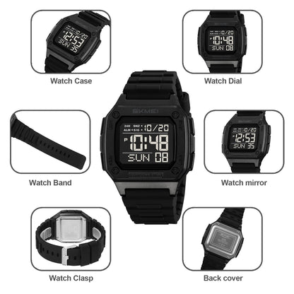 Montre digitale homme sport avec alarme et LED