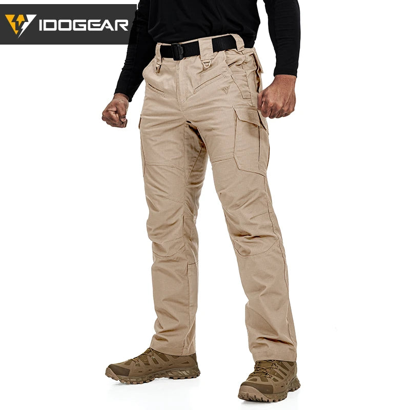 Pantalon tactique IDOGEAR ripstop waterproof stretch 10 poches beige