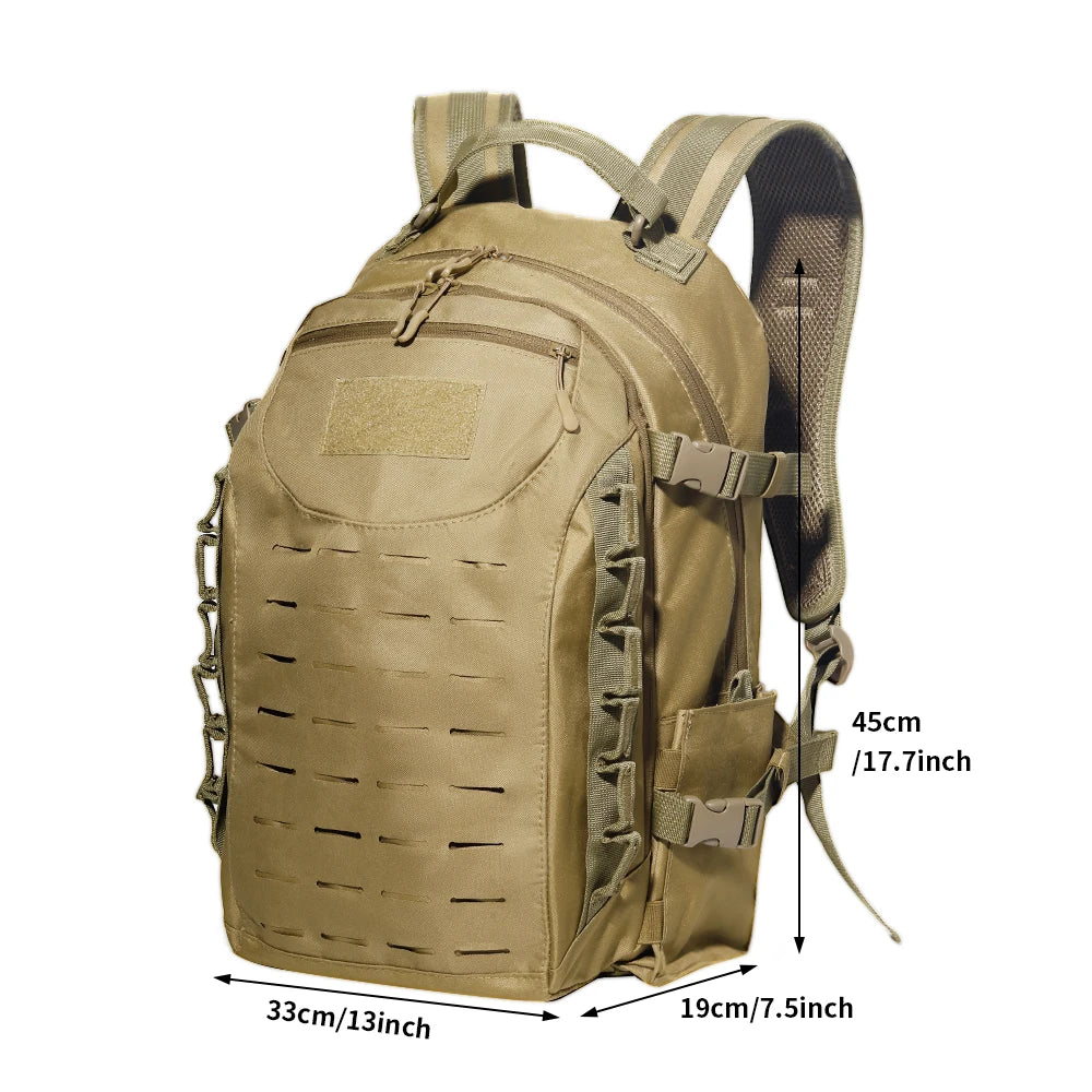 Sac à dos tactique 25L MOLLE multi-poches, noir ou kaki