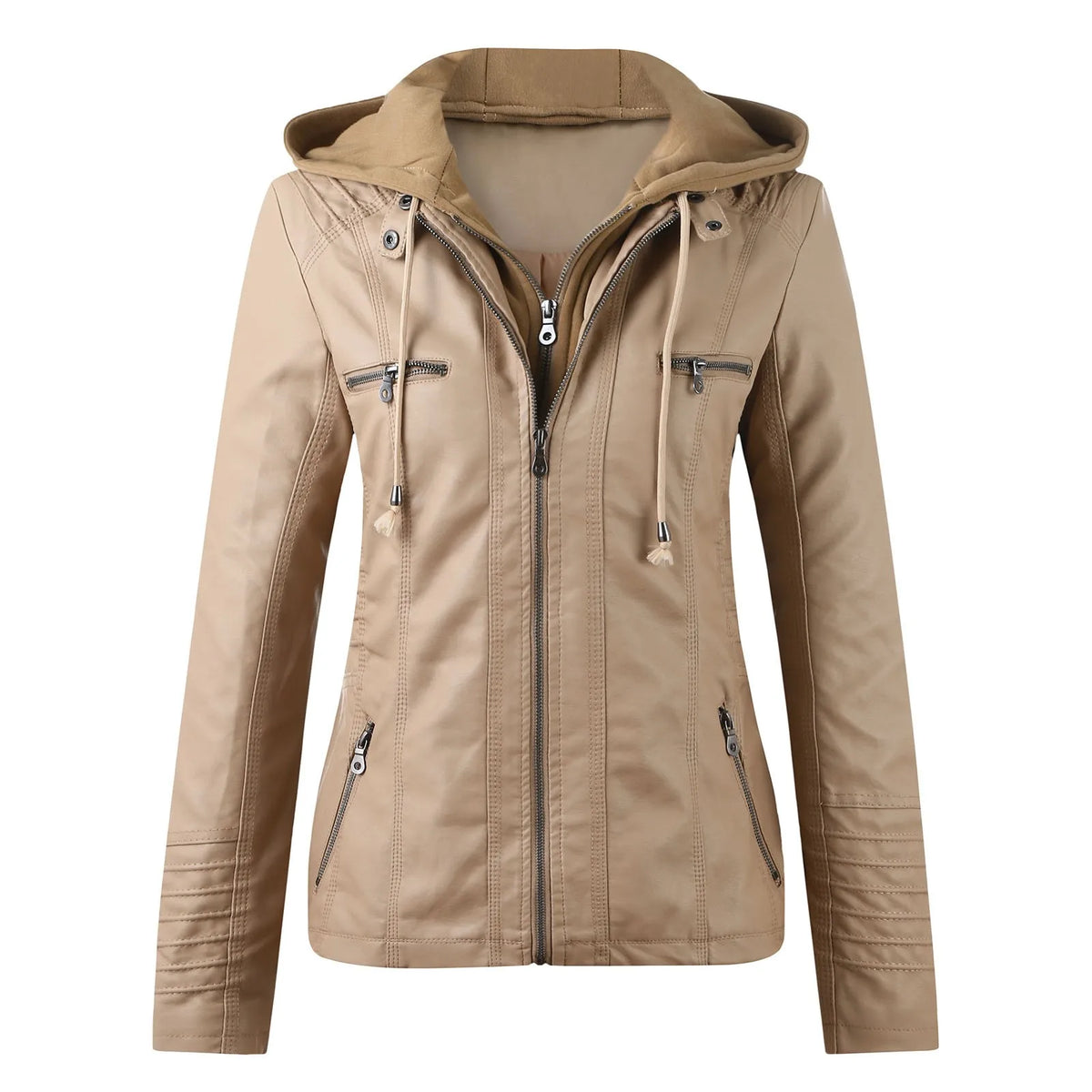 Veste femme effet cuir à capuche – Style biker zippé