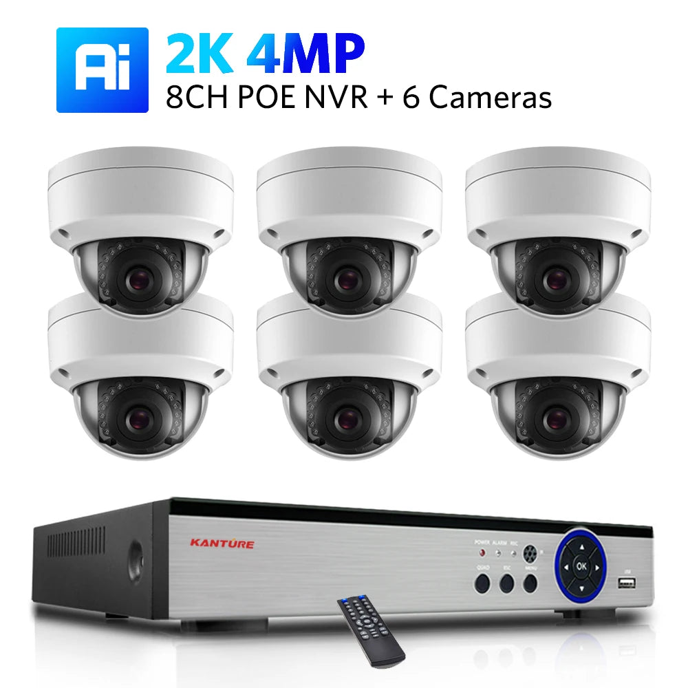 Kit NVR POE 4K/2K 4 ou 8 Canaux + Caméras IP H.265 – Détection IA Visage/Corps/Mouvement, Vision Nocturne IR 20m, IP66, Audio, CE/FCC