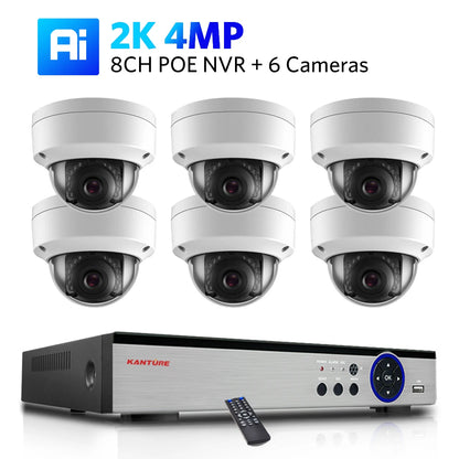 Kit NVR POE 4K/2K 4 ou 8 Canaux + Caméras IP H.265 – Détection IA Visage/Corps/Mouvement, Vision Nocturne IR 20m, IP66, Audio, CE/FCC