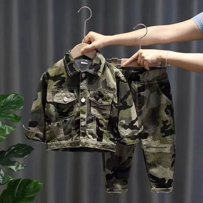 Ensemble 2 Pièces Camouflage Militaire Garçon – Veste + Pantalon Coton – Printemps Automne – 2 à 9 Ans