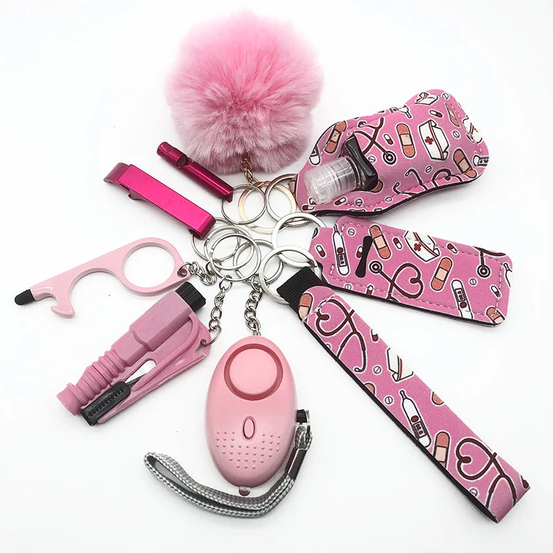 Kit porte-clés de sécurité femme 10 pièces avec dragonne