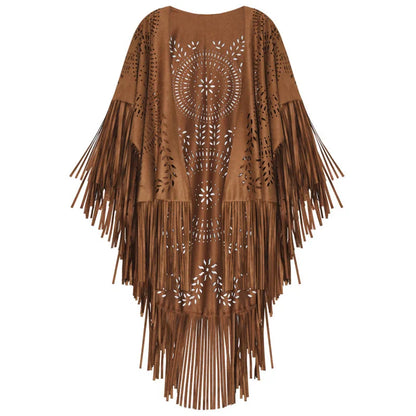 Poncho Cape Femme Bohème à Franges – Châle Vintage Floral Toutes Saisons