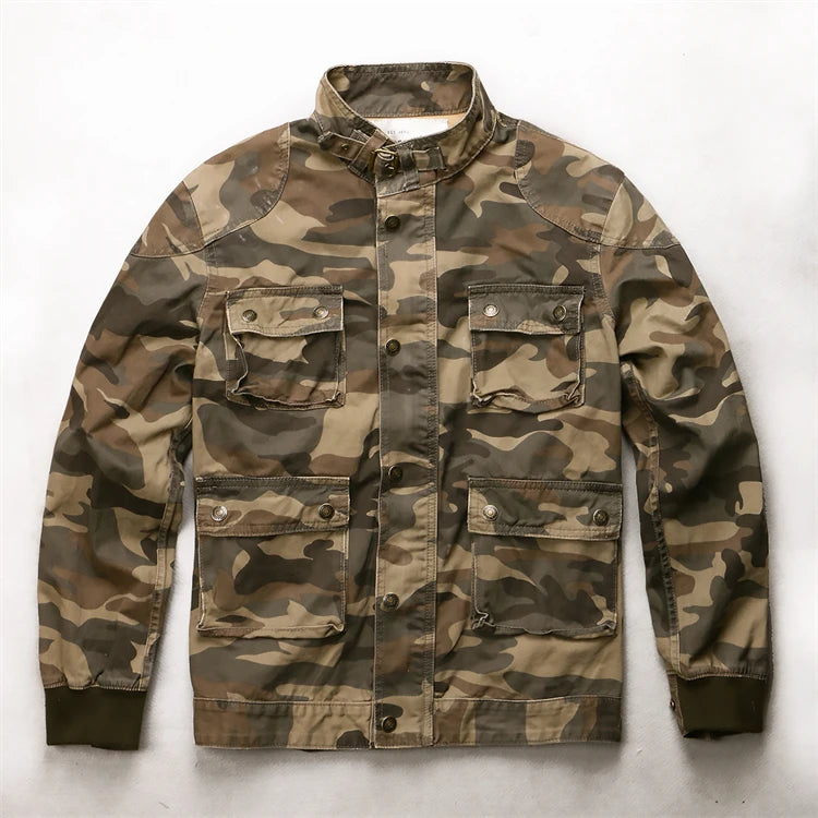 Casual Camouflage Cargo Jacket Mens Cotton Multi Pocket Tactical Coats Stand Collar Fashion Vintage Autumn Bomber Outwear BLACKBEARD OUTDOOR INDUSTRIES