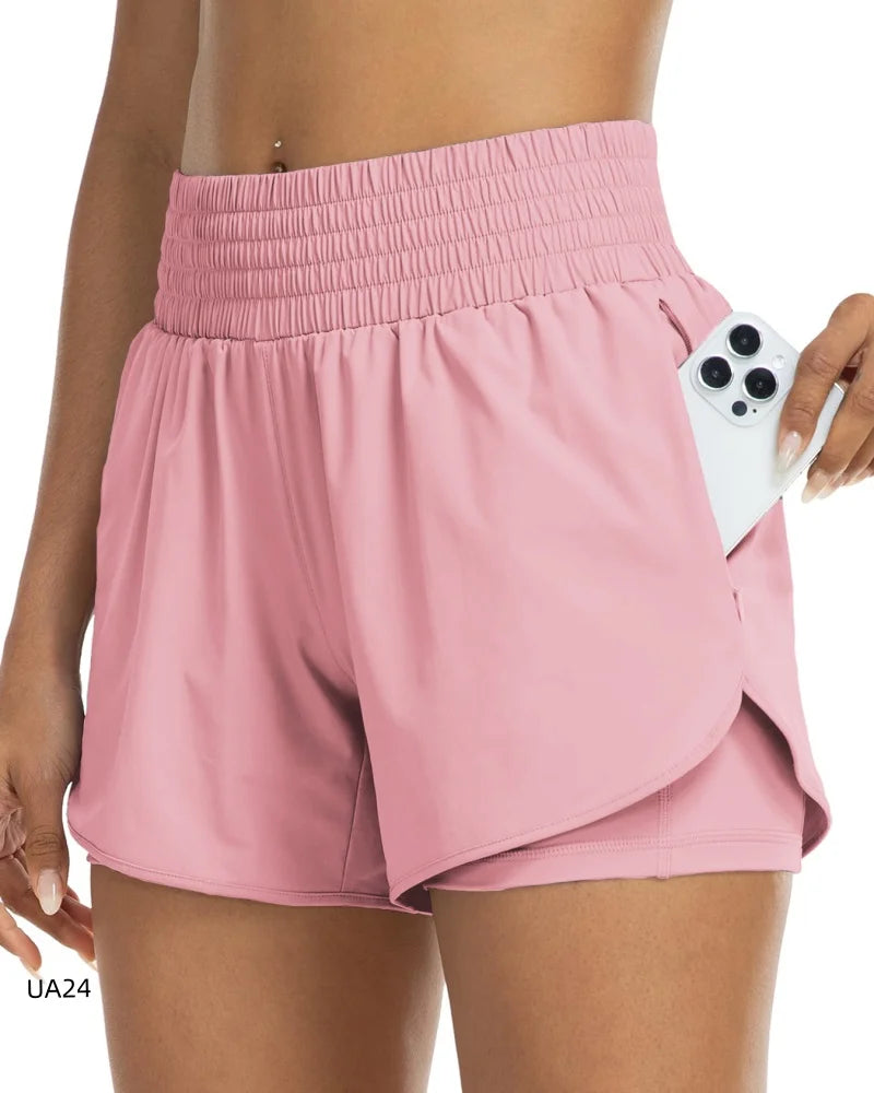Short 2-en-1 Taille Haute Femme Séchage Rapide – Poche Zippée, Ceinture Élastique | Running, Gym, Yoga, Fitness | XS à XXL | 6 Coloris - BLACKBEARD OUTDOOR INDUSTRIES