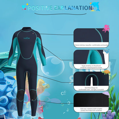 Combinaison de Plongée Enfant 3MM Néoprène à Fermeture Arrière – Maillot de Bain Surf, Snorkeling, Natation, Manches Longues pour Garçons et Filles - BLACKBEARD OUTDOOR INDUSTRIES