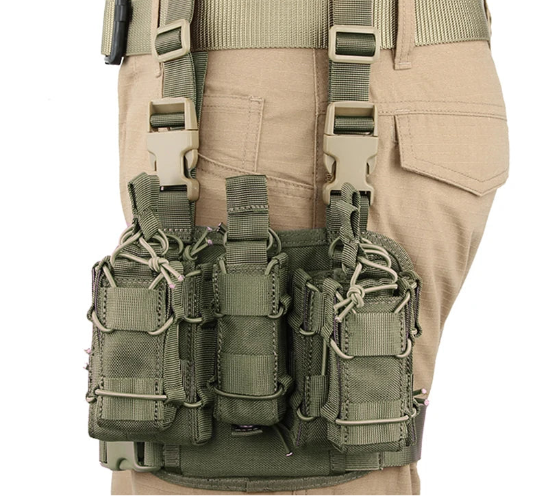 Plateforme de cuisse tactique MOLLE en Cordura avec porte-chargeurs, noir, vert ou coyote