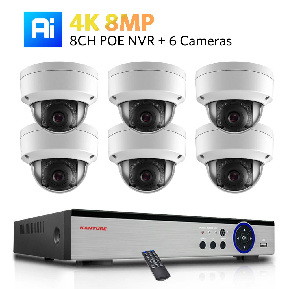 Kit NVR POE 4K/2K 4 ou 8 Canaux + Caméras IP H.265 – Détection IA Visage/Corps/Mouvement, Vision Nocturne IR 20m, IP66, Audio, CE/FCC