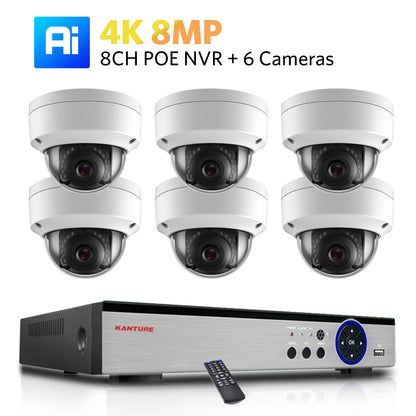 Kit NVR POE 4K/2K 4 ou 8 Canaux + Caméras IP H.265 – Détection IA Visage/Corps/Mouvement, Vision Nocturne IR 20m, IP66, Audio, CE/FCC