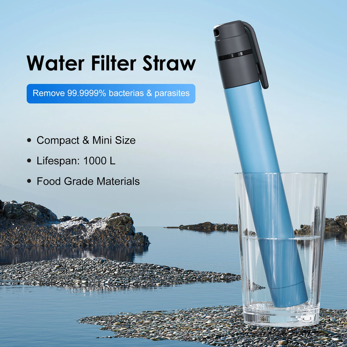 Paille filtrante à eau compacte – Camping, randonnée et bivouac