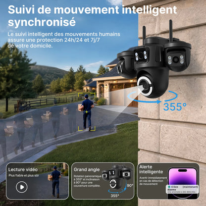 Caméra de surveillance WiFi extérieure PTZ à 3 objectifs