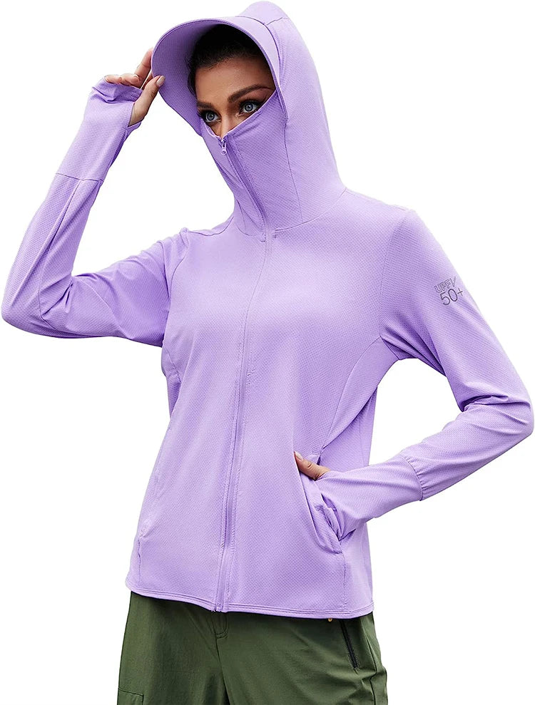 Veste Cyclisme Femme UPF 50+ – Hoodie Anti-UV Manches Longues avec Poches | TRVLWEGO
