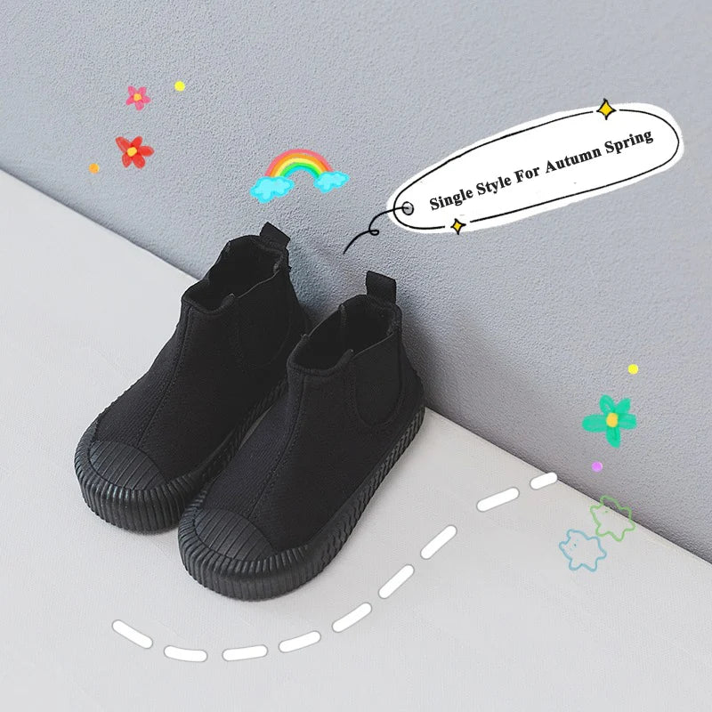 Bottines Mi-Mollet Enfant Toile Antidérapantes – Boots Fashion Unisexe Printemps EU 22-31