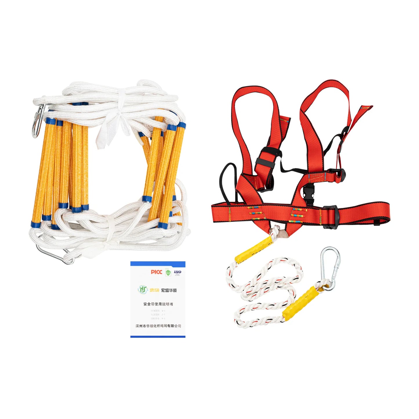 Échelle de Secours Incendie Corde Polyester 6 m ou 10 m – 200 kg, Harnais Inclus, 3 Crochets