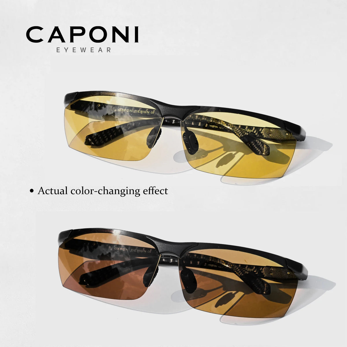 CAPONI Lunettes Photochromiques Vision Nocturne – Verres UV400 HD, Branches Carbone | Conduite, Sport, Pêche