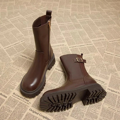 Bottines Femme Style Moto Talon Carré Plateforme Zip – Casual Chic