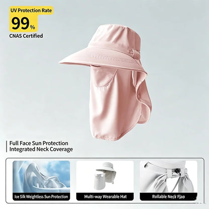 Bob cagoule femme anti-UV à large bord avec voile amovible