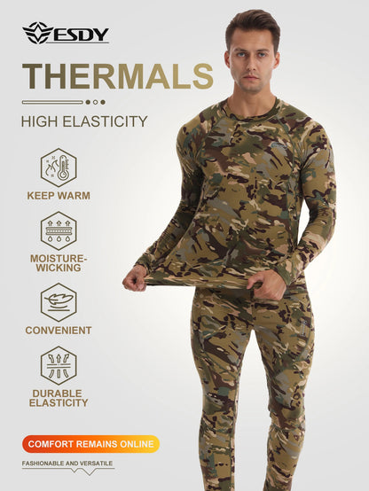 Ensemble Thermique Compression Homme – Sous-vêtement Tactique Camouflage Chasse Ski Montagne