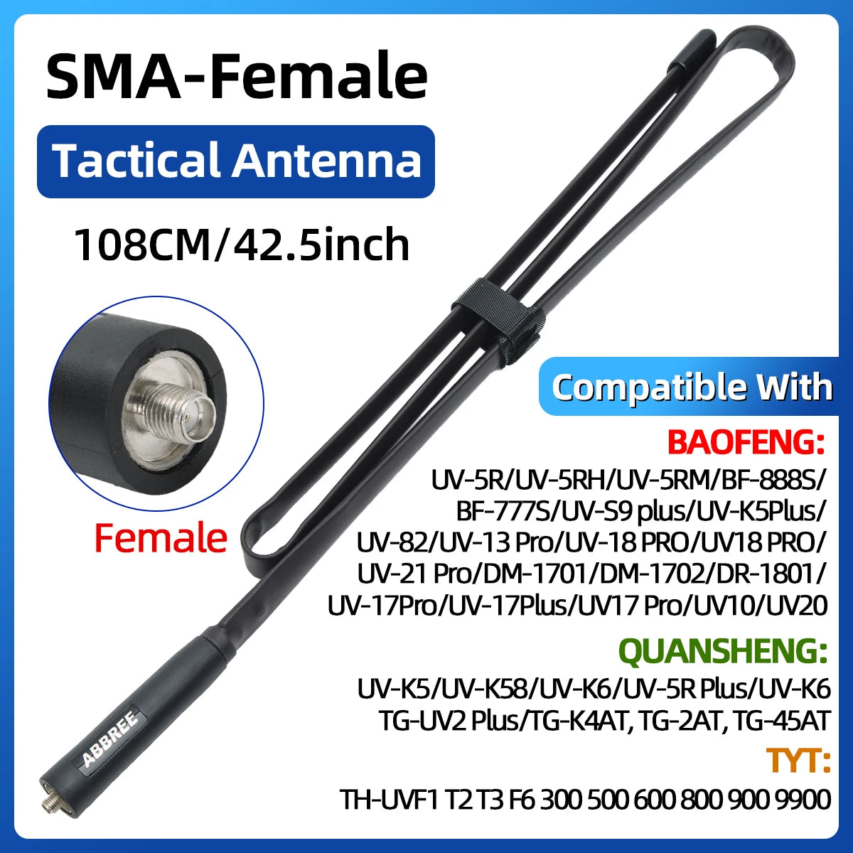 Antenne Tactique Pliable ABBREE CS – Dual Band VHF/UHF 144/430 MHz – SMA-Femelle - BLACKBEARD OUTDOOR INDUSTRIES