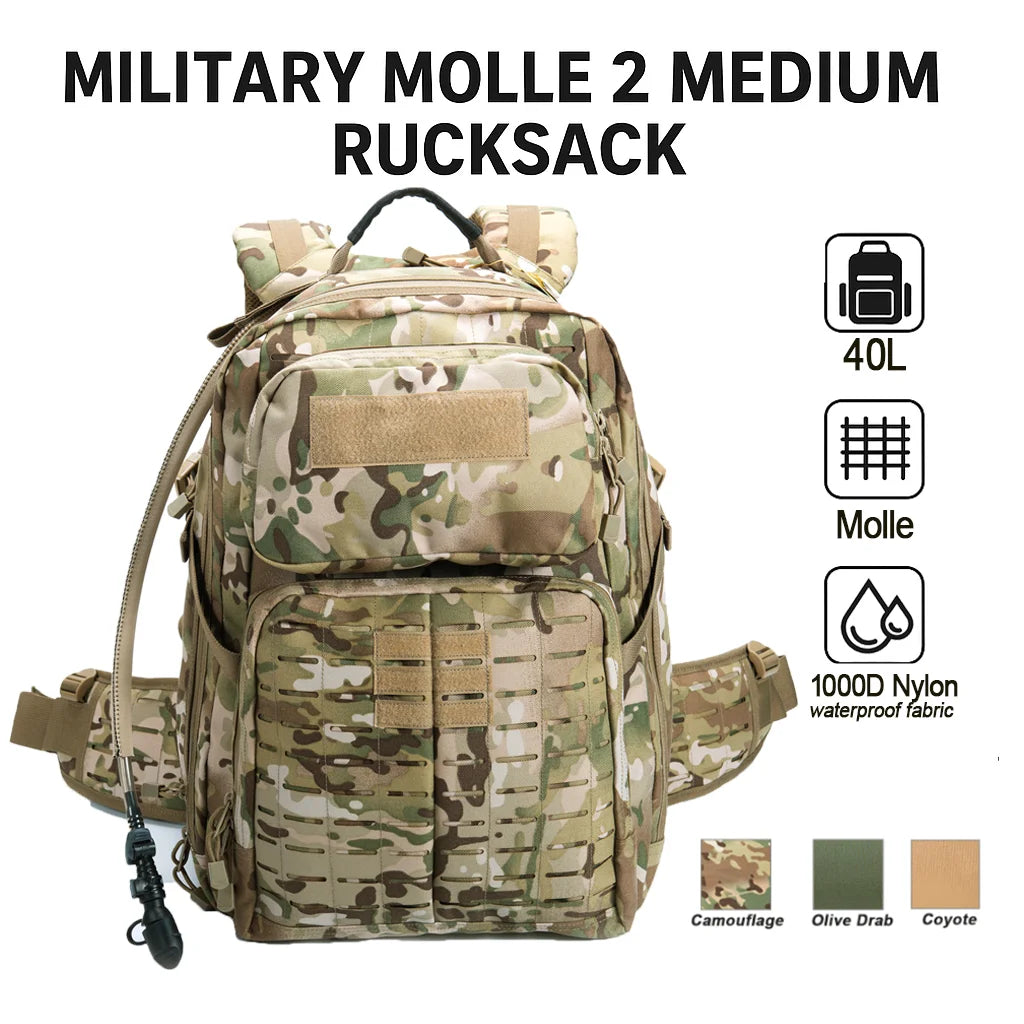 Sac à dos tactique MOLLE 40–50 L avec poche à eau 3 L