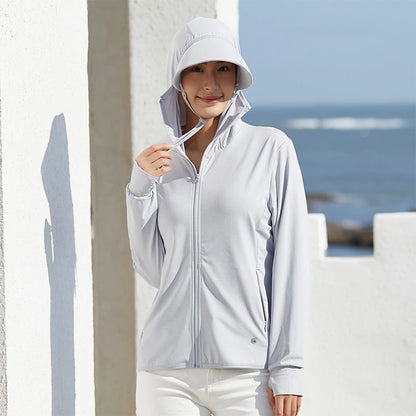 T-Shirt Anti-UV SPF 50+ Femme Manches Longues – Capuche Détachable, Séchage Rapide