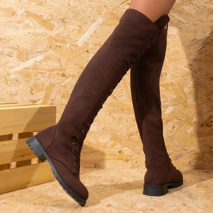 Cuissardes Femmes Bout Rond Lacets – Bottes Longues Cavalières Tendance