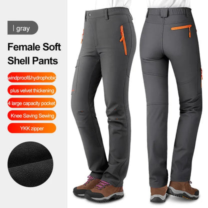 Pantalon de randonnée femme softshell doublé polaire, déperlant et coupe-vent