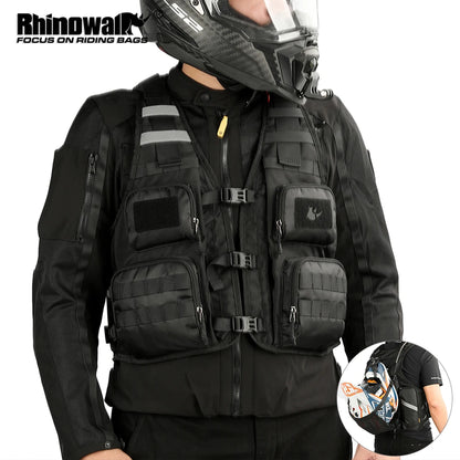 Gilet Sac à Dos Moto Rhinowalk M101 – Polyester, Filet Casque Intégré | Cyclisme, Randonnée, Voyage | Unisexe