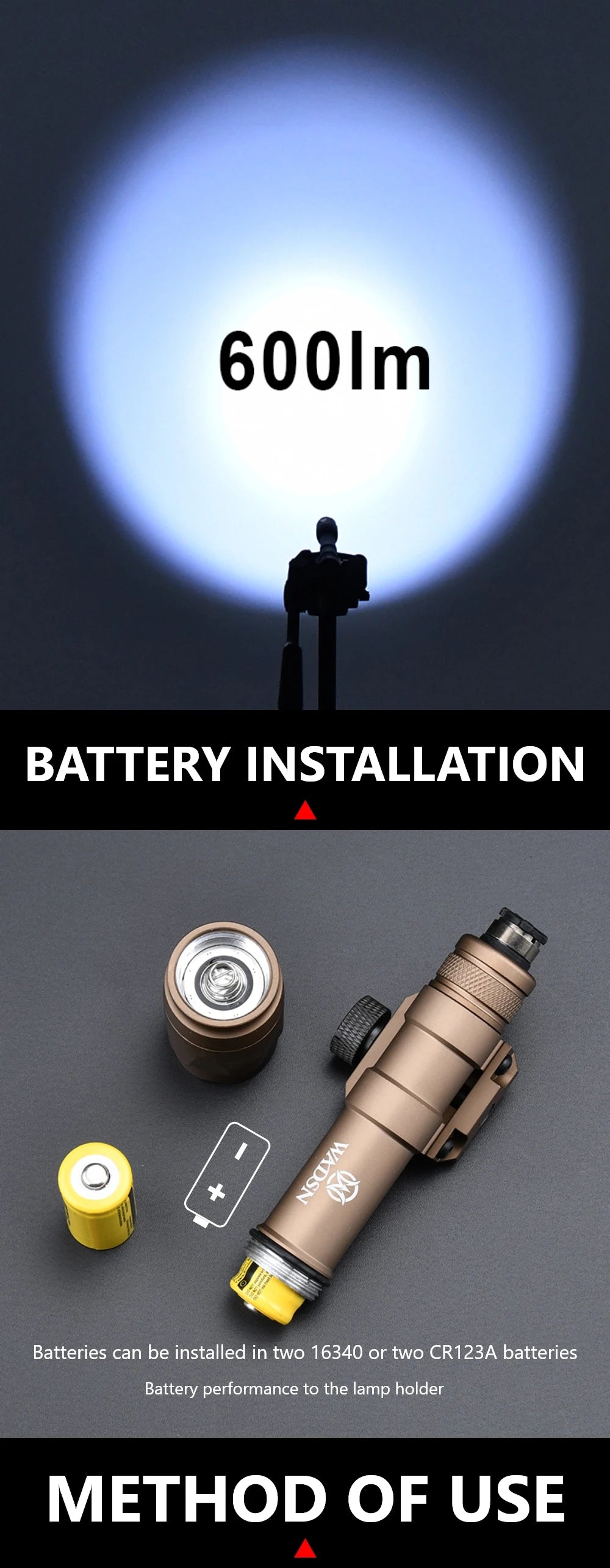 Lampe Tactique WADSN M300A / M600C Type SureFire – LED Haute Puissance pour Rail 20mm Picatinny - BLACKBEARD OUTDOOR INDUSTRIES