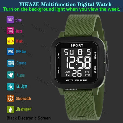 Montre digitale sport 45 mm – Style militaire & rétroéclairage LED