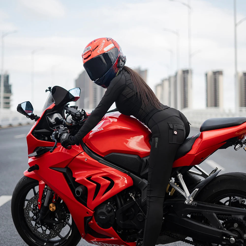 WOSAWE Women Motorcycle Jacket and Pants Set with Removable Pads Soft Protective Gear CE Certified Safety Moto Racing Clothes BLACKBEARD OUTDOOR INDUSTRIES