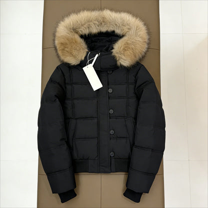 Doudoune femme à capuche et col en fausse fourrure, zippée