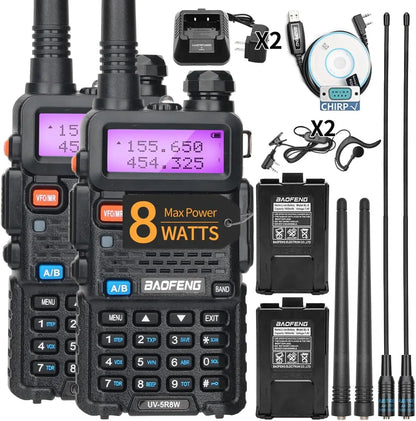 BAOFENG UV-5R 8W – Talkie-Walkie Double Bande VHF/UHF, 128 Canaux, Portée 10 km