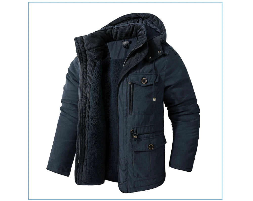 Veste d’Hiver Chaude Homme – DIMUSI Veste Tactique Épaissie | Polaire Doublée | Multi-poches | Coupe-Vent | Capuche | Mode & Outdoor - BLACKBEARD OUTDOOR INDUSTRIES