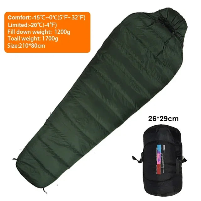 Sac de Couchage Mummy Duvet de Canard Blanc – Ultraléger, Hiver -20°C, Camping & Randonnée