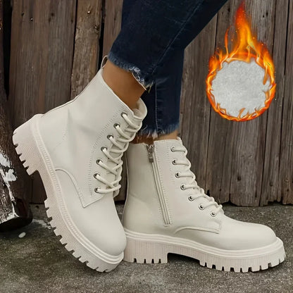 Bottines Femme Plateforme Fourrées – Zip Latéral Bout Rond Hiver