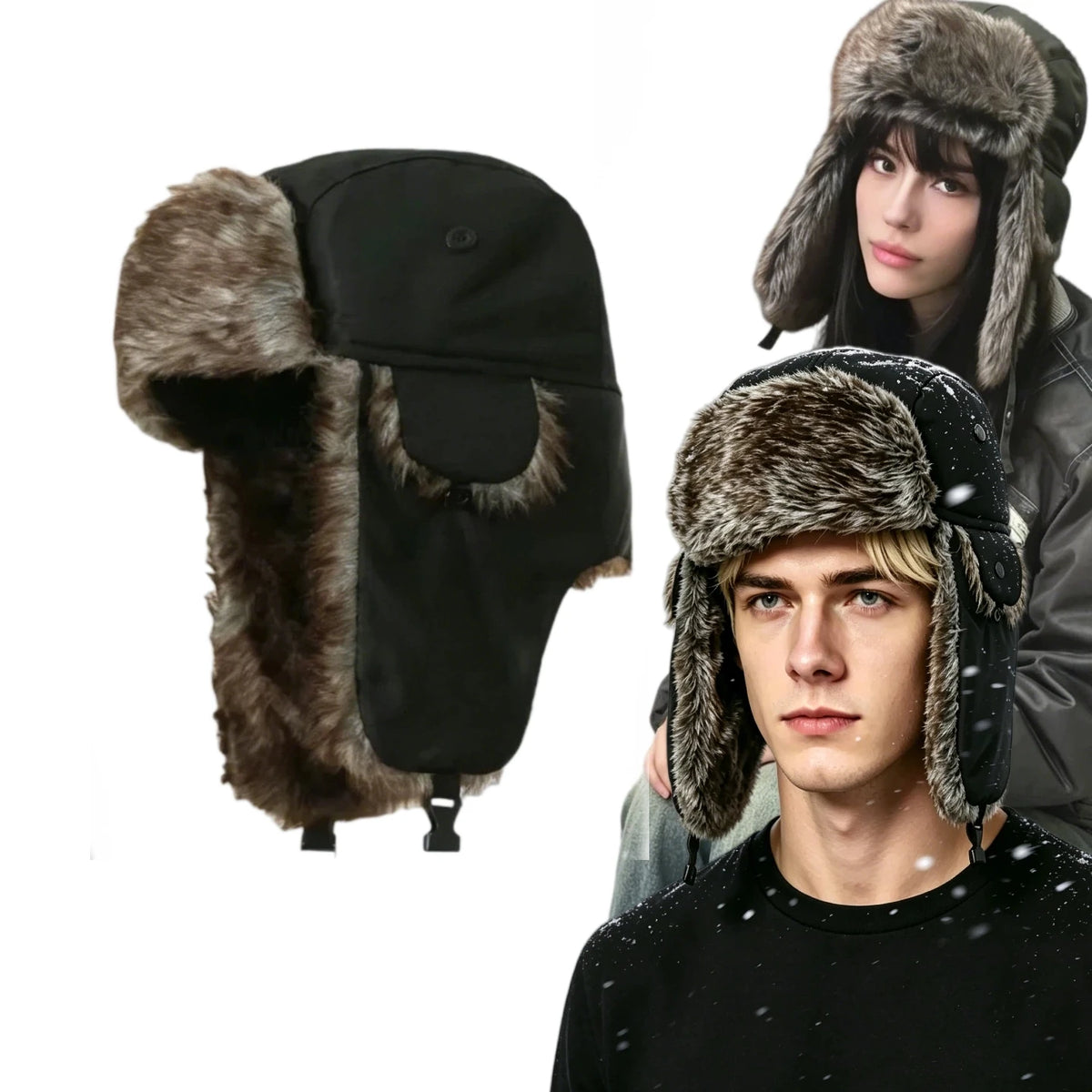 Chapka Ushanka Russe Imperméable - Doublure Fausse Fourrure, Ski et Hiver
