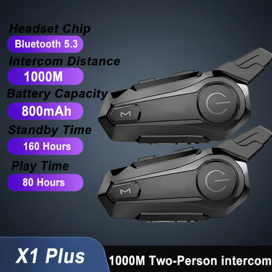 X1 Plus – Intercom Moto Bluetooth 5.0, Portée 1000 m, IPX6, Autonomie 12h, Micro Souple ou Rigide