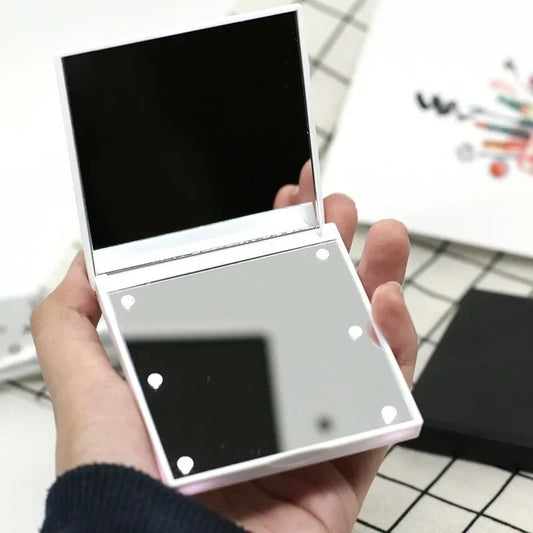 1PC Miroir de Maquillage Pliable avec 6 Lampes LED – Compact & Portable avec Lumière pour Femmes - BLACKBEARD OUTDOOR INDUSTRIES