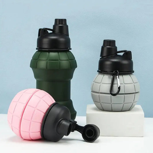 Gourde Silicone Pliable 500ml — Forme Grenade | Sport, Randonnée, Voyage & Outdoor | Ultra-Compacte | Silicone Alimentaire | 4 Coloris