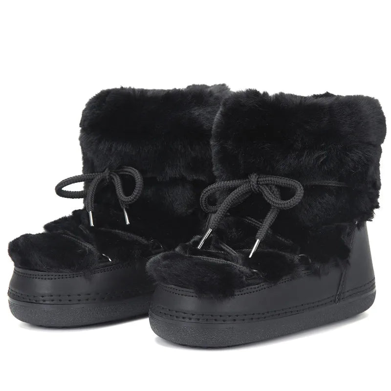 2025 Winter Snow Boots Women Ski Boots Luxury Fluffy Furry Fur Boots Female Rivets Warm Waterproof Platform Black Cotton Boots BLACKBEARD OUTDOOR INDUSTRIES