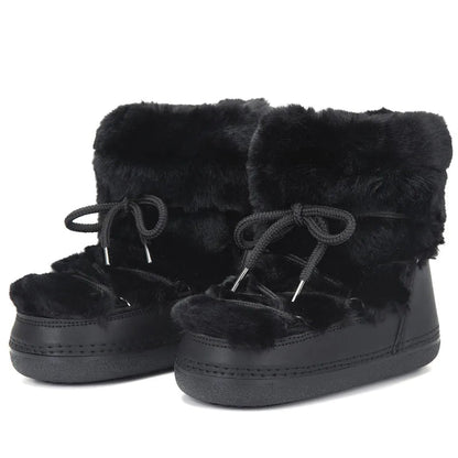 2025 Winter Snow Boots Women Ski Boots Luxury Fluffy Furry Fur Boots Female Rivets Warm Waterproof Platform Black Cotton Boots BLACKBEARD OUTDOOR INDUSTRIES