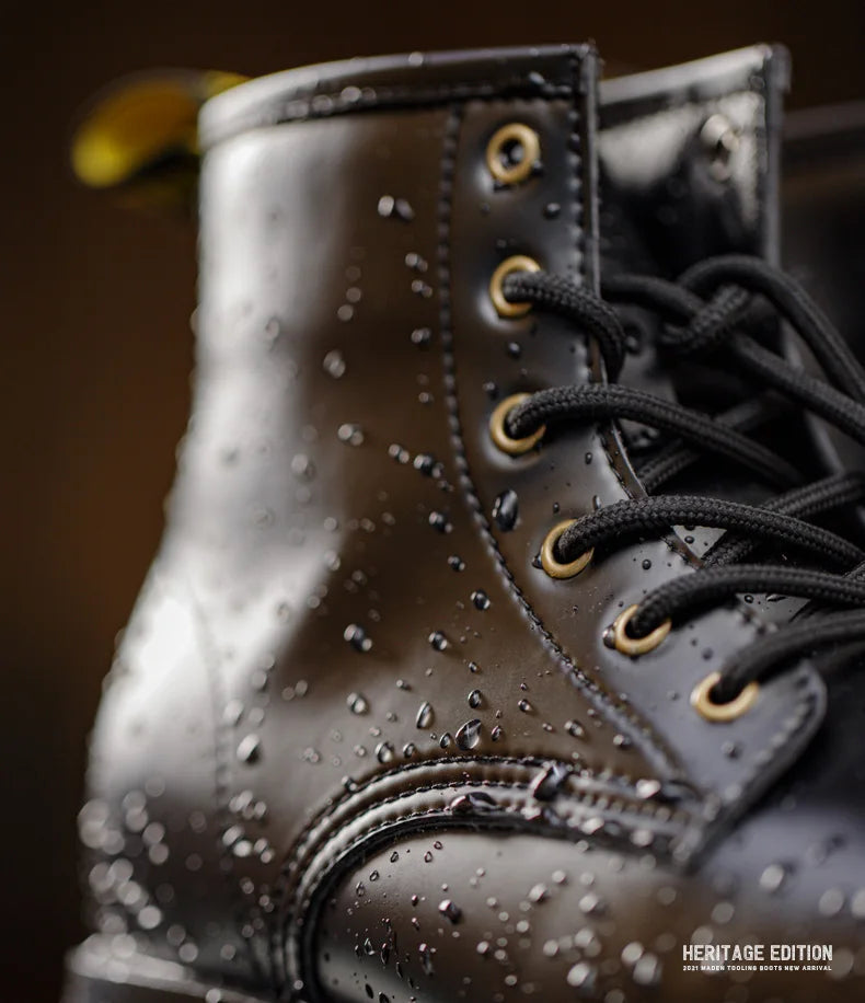 Maden Men's Handmade Cowboy Boots Black Motorcycle Boot British Split Leather TPR Sole Work Safety Boot Mid Outside Shoes BLACKBEARD OUTDOOR INDUSTRIES