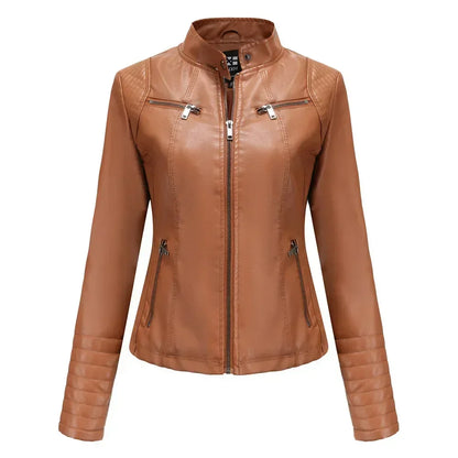 Veste Simili Cuir Moto Femme – 6 Coloris, Col Montant Zip, Printemps Automne