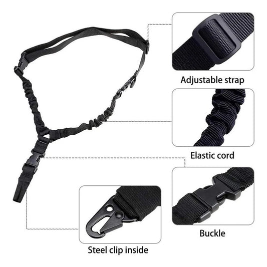 Sangle Tactique 3 Points Ajustable – Nylon Imperméable, Bungee Élastique | Fusil Airsoft & Chasse